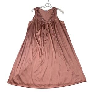 Vanity Fair Night Gown Small Mauve Lace Tie Up‎ Sleeveless Babydoll Vintage